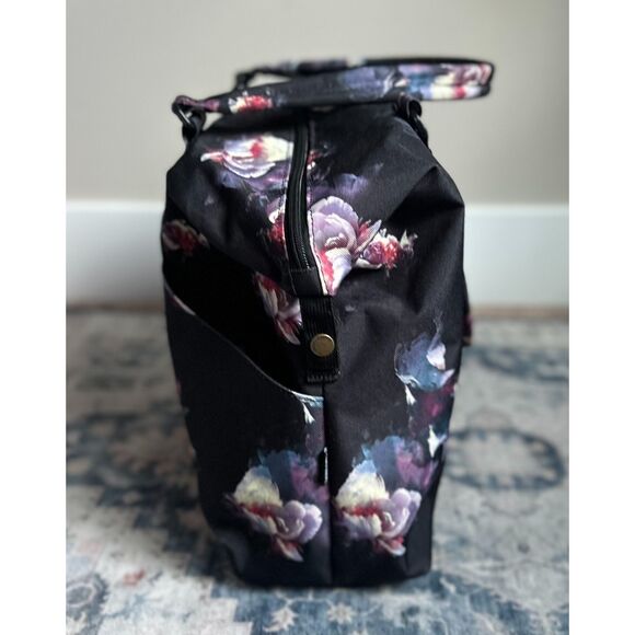 HERSCHEL Black Purple Dark Floral Double Top Handle Large Utility Duffle Bag - Picture 5 of 11